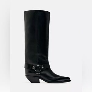 ZARA Buckled Leather Cowboy Boots